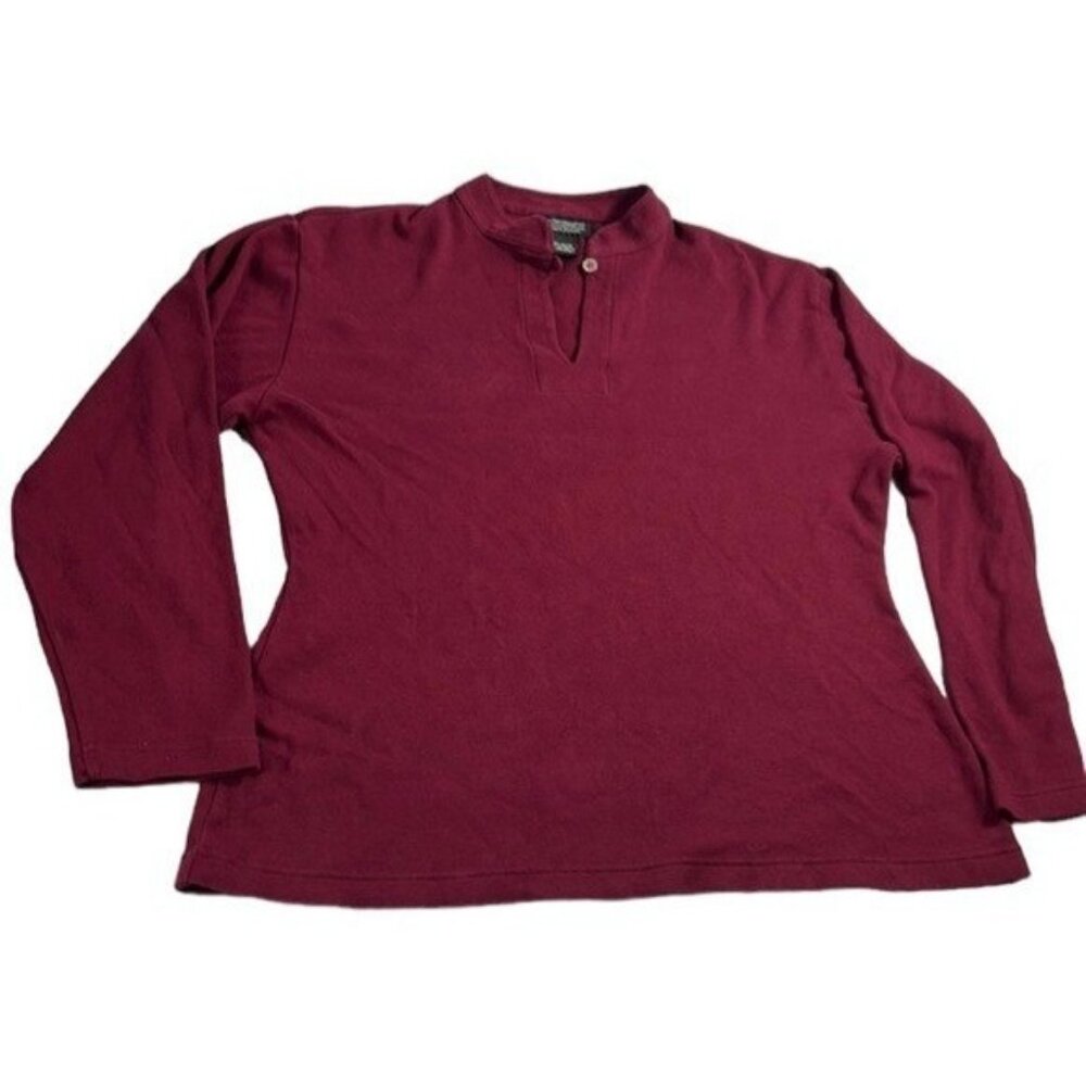 The J. Peterman Co. Cotton Long Sleeve Henley Shirt Burgundy‎